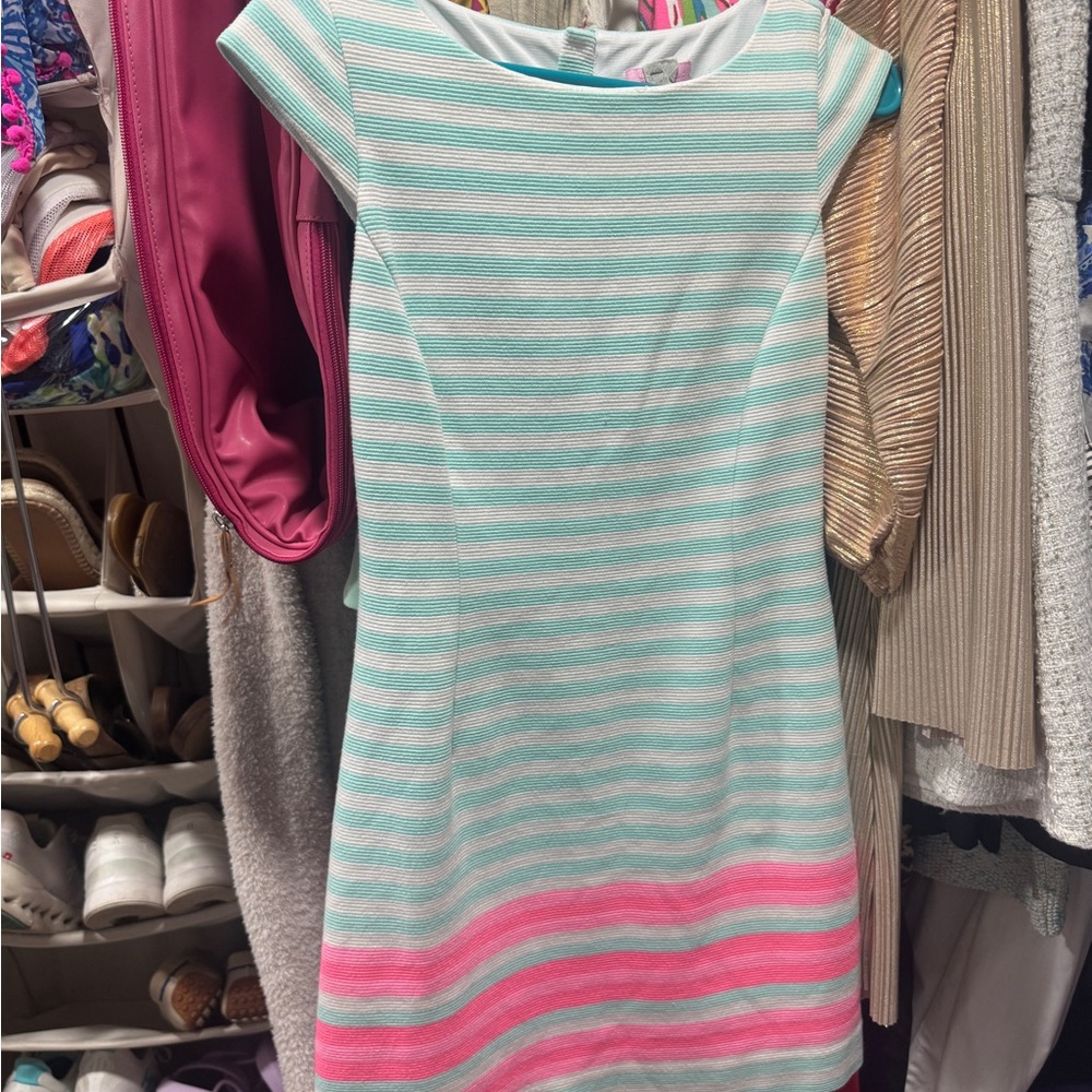 Lilly Pulitzer Lana Dress | XS | Mint White Pink Stripe | Pineapple Zip